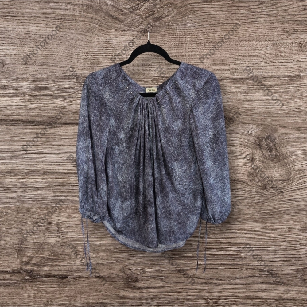 L'agence Cato Blue Gray Pleated Relaxed Blouse